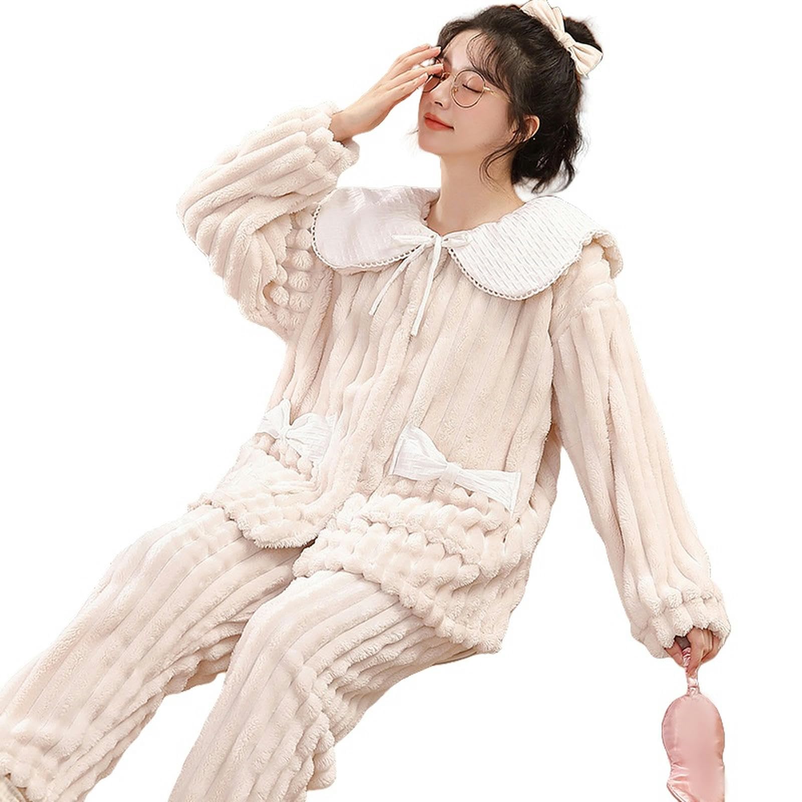 Pigiama Autumn da Donna E Pigiami Invernali Inincassato in Pigiama Dolce può Essere Indossato Fuori da Abiti da Casa Set-in Pelle Rosa-XL (consigliato 120-135 Catties)