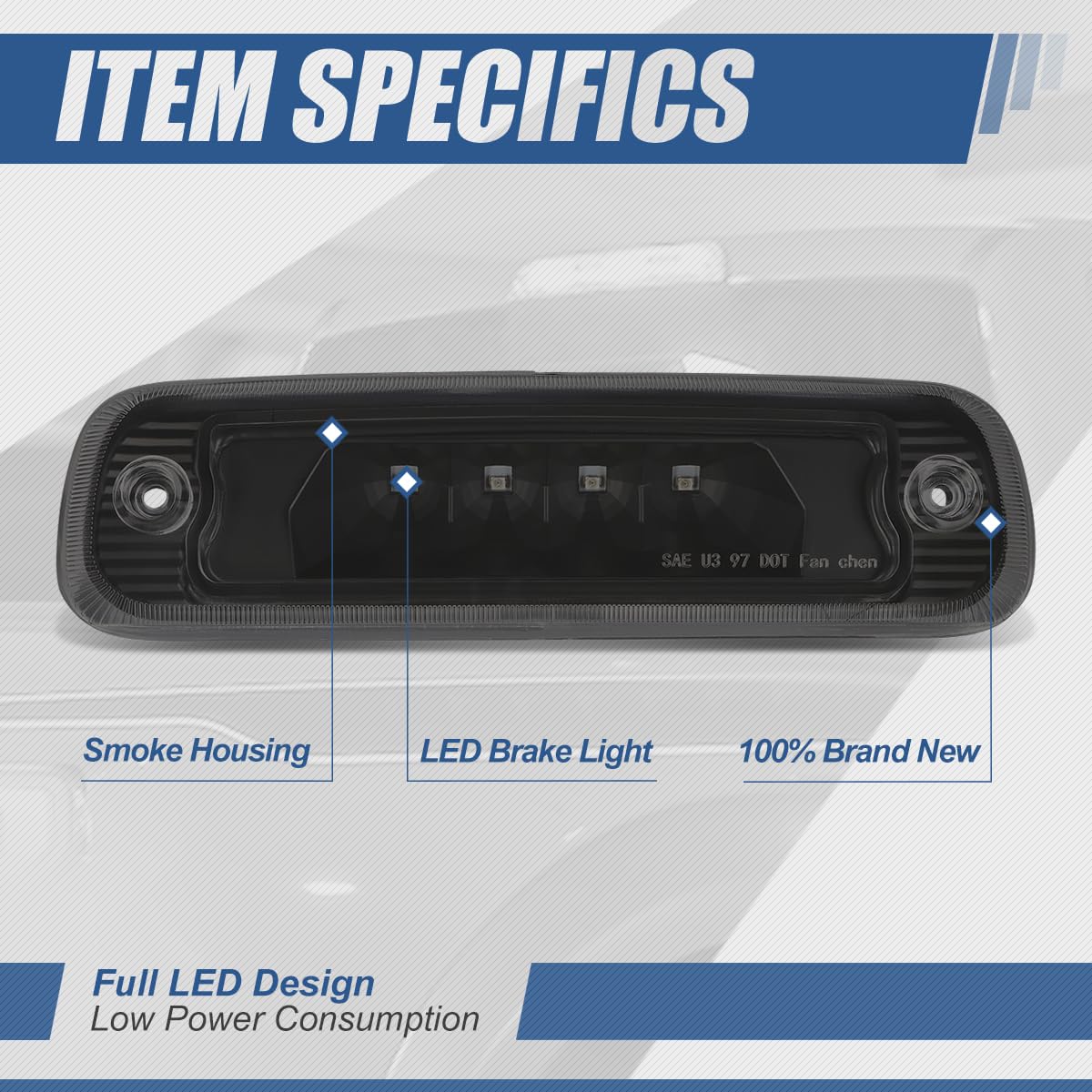 Auto Dynasty Tinted Housing LED 3rd Third Rear Tail High Mount Brake Light Lamp Compatible with Jeep Cherokee 97-01