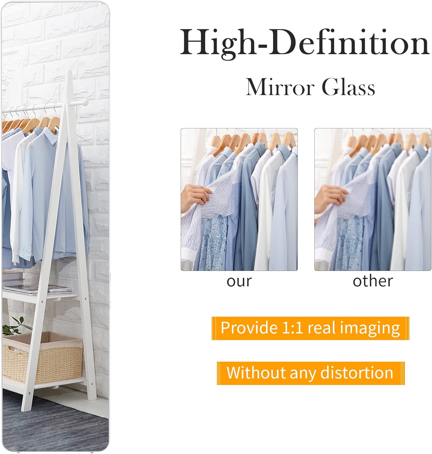 Terrion 63"x15" Full Length Floor Mirror, Free Standing Mirror Stand Up Mirror, Wall Mounted Hanging Mirror, Full Size Body Mirror Dressing Mirror, Leaning Mirror for Bedroom Living Room(White) : Home & Kitchen