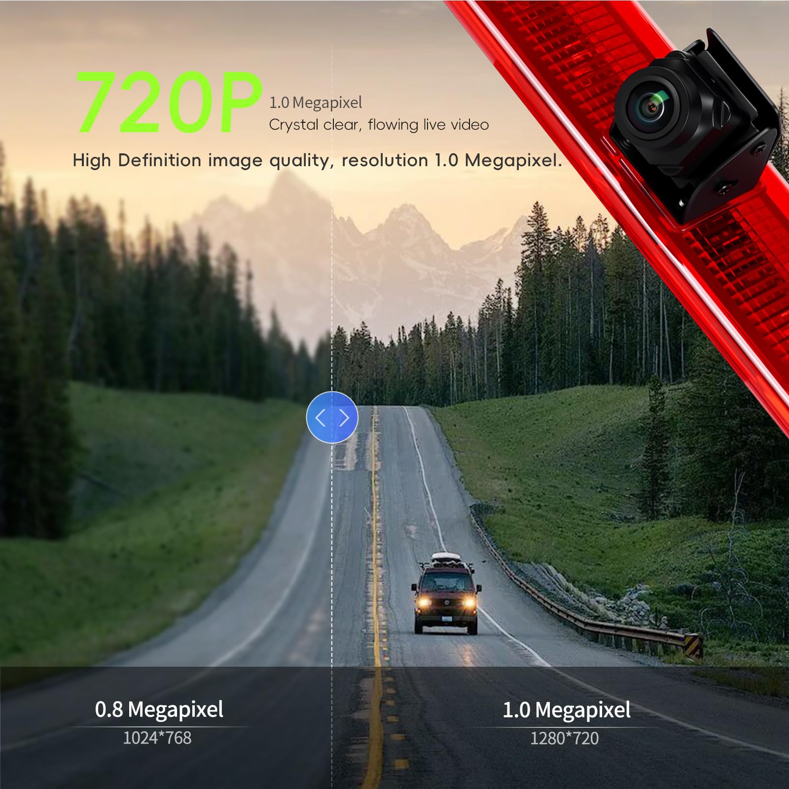 CAMECHO Cámara Trasera con luz de Freno HD con Visión Nocturna, Cámara Resistente al Agua IP67 para VW Caddy 2003-2015, luz de Freno con Ggran Angular de 140°, 12 V, conexión por Cable de 10 m