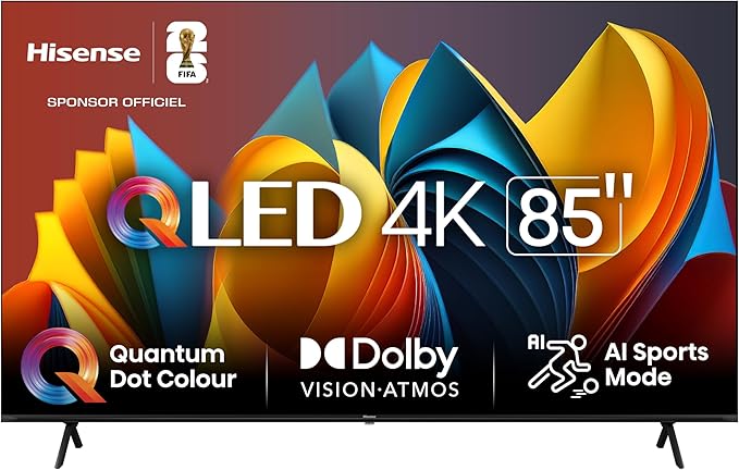 Hisense 85 inch Smart TV 85E7NQ QLED 4K UHD, Dolby Vision Atmos, AI MEMC Sport Mode, HDR, VIDAA with Youtube, Netflix, Disney+, Channel +(2024 Model)