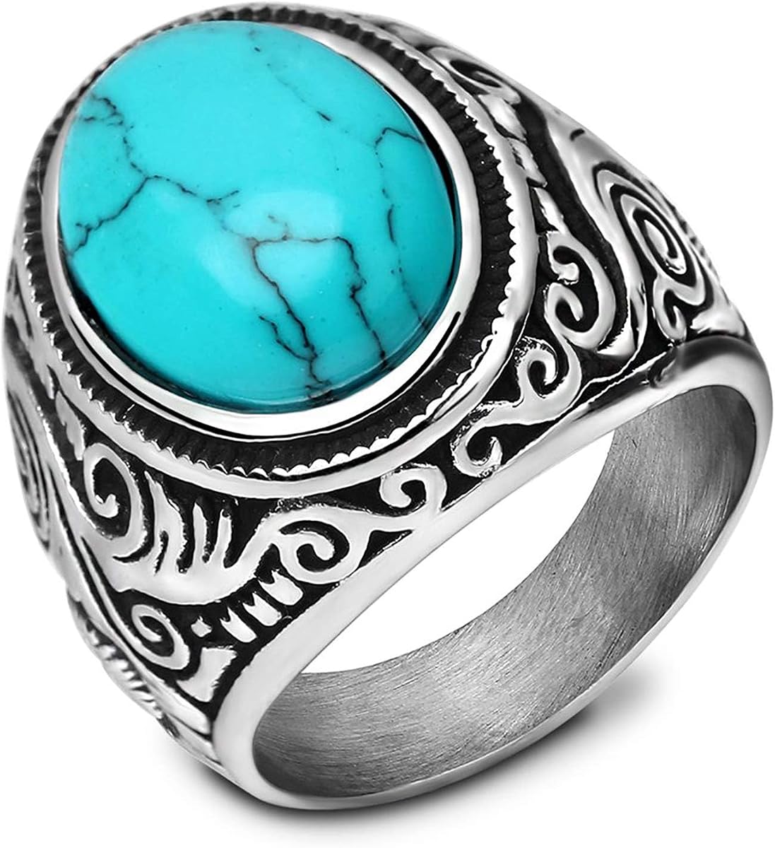 Retro Vintage Stone Rings for Men Turquoise Rings Stainless Steel