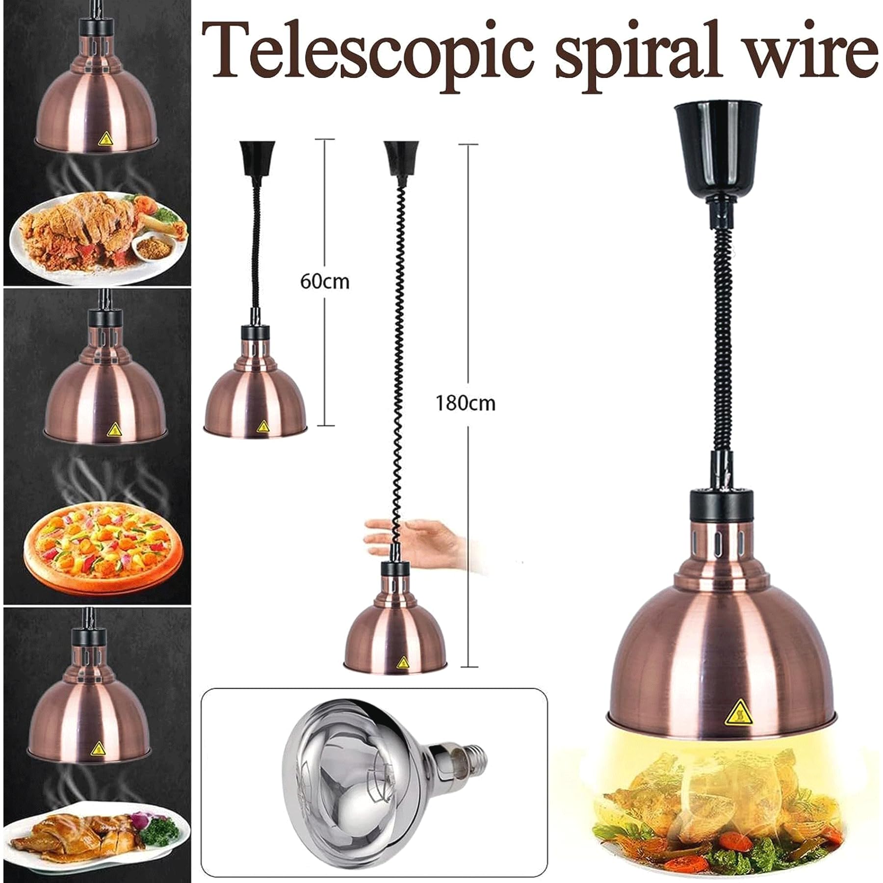 Lampada Scaldavivande a Sospensione, Commerciale Lampada Scaldavivande con Lampadina da 250W, Lampada Riscaldante per Alimenti per Buffet, Hotel e Pizzerie