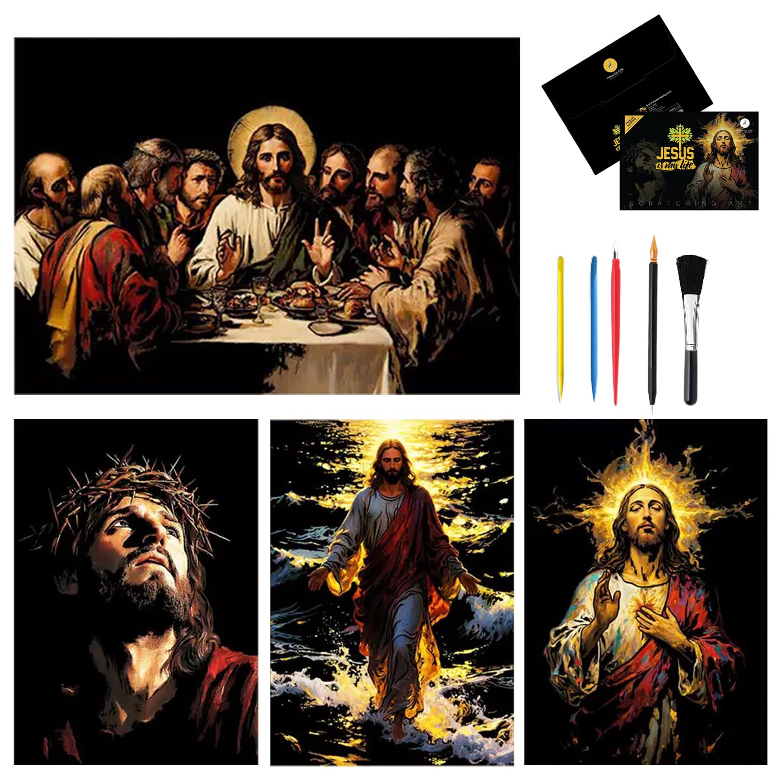 Tableau scratch art Jésus édition commémorative pour art spirituel
