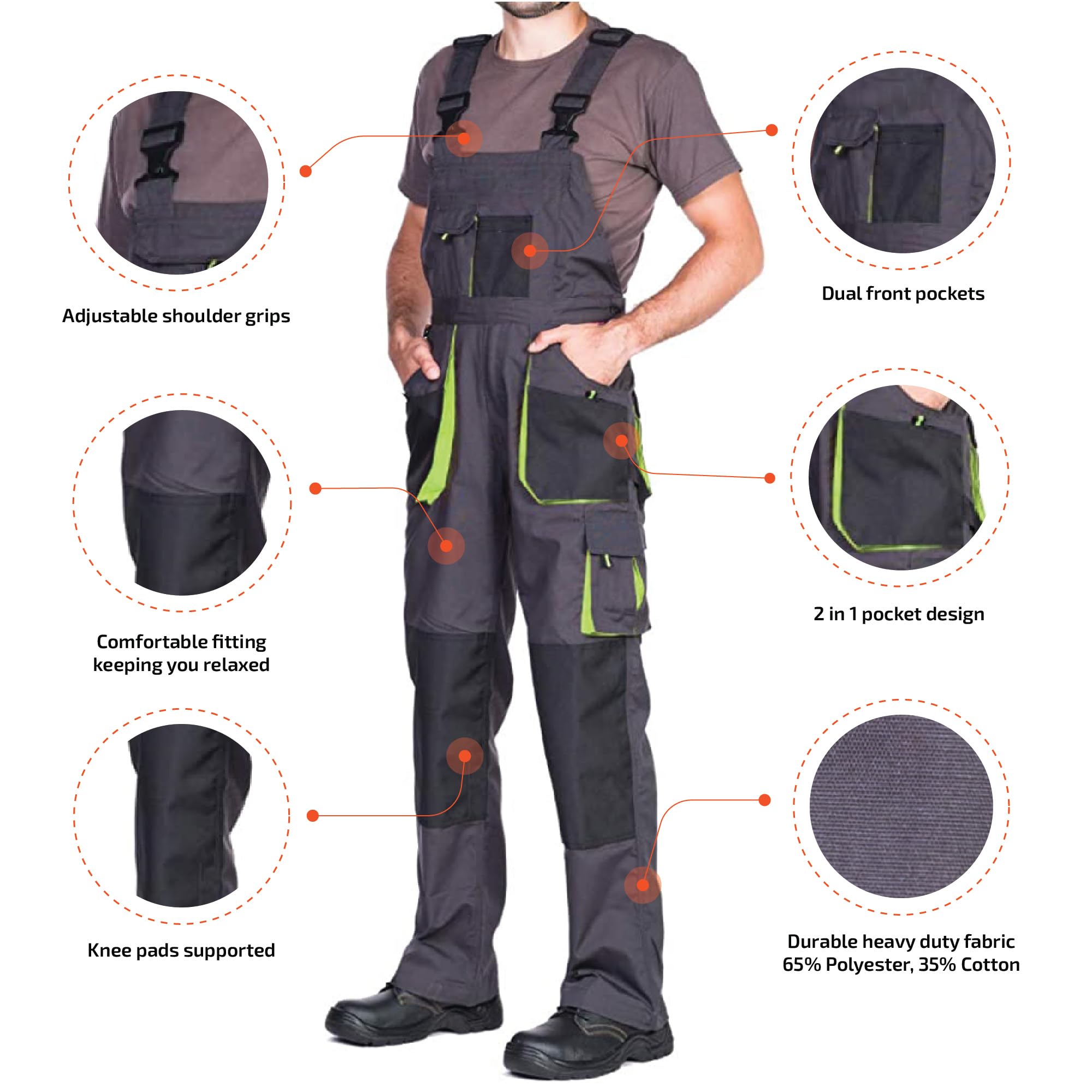 MAZALAT Salopette da Lavoro Uomo - Pantaloni Con Tasche per Imbottitura e Ginocchiere, Tuta Combinata, Taglie S-3XL