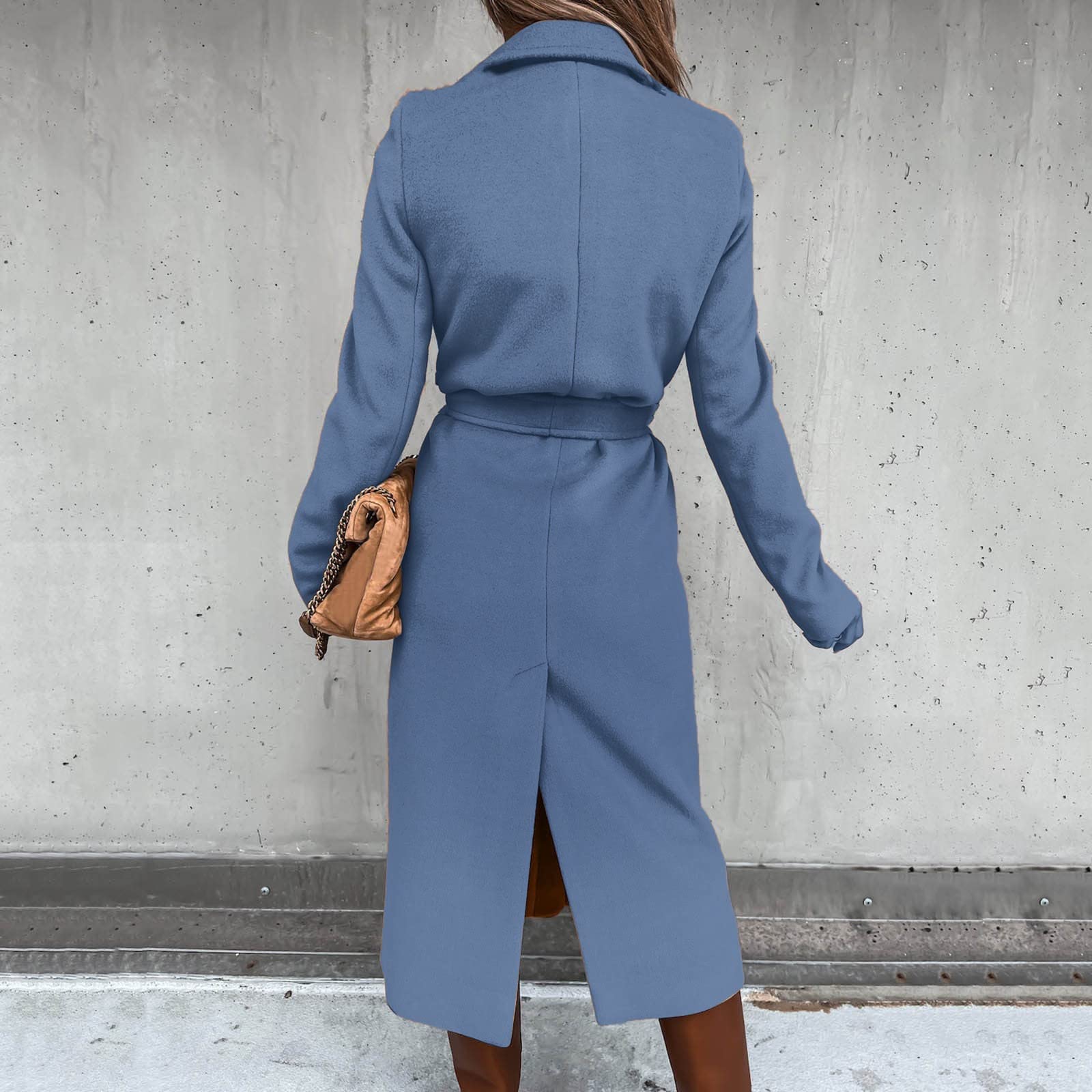 Manteau classique pour femme avec col à revers ouvert sur le devant - Veste longue pour l'automne et l'hiver - Couleur unie - Trench chaud pour femme