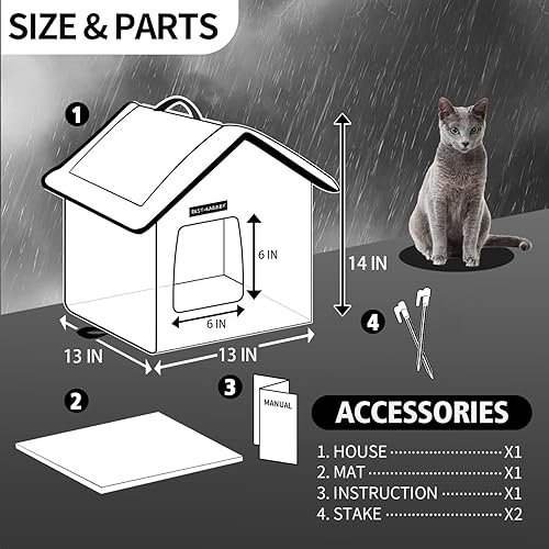 Miniatura 6 de Rest-Eazzzy Casa para gatos al aire libre, resistente a la intemperie y aislada, con alfombrilla y toldo, fácil de poner, refugio para gatos gris