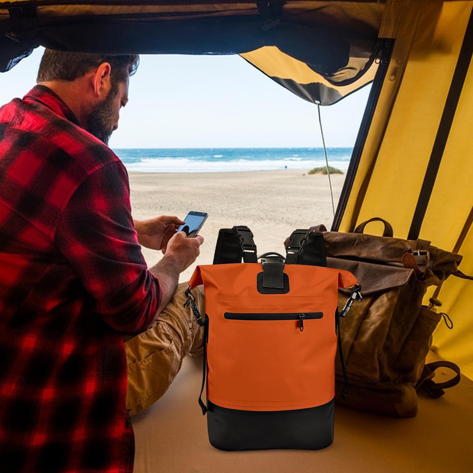 Zaino impermeabile - Borsa da viaggio da 25 litri con chiusura a rullo, zaino da escursionismo, per uomini, campeggio, alpinismo, escursionismo, spiaggia, palestra, sport