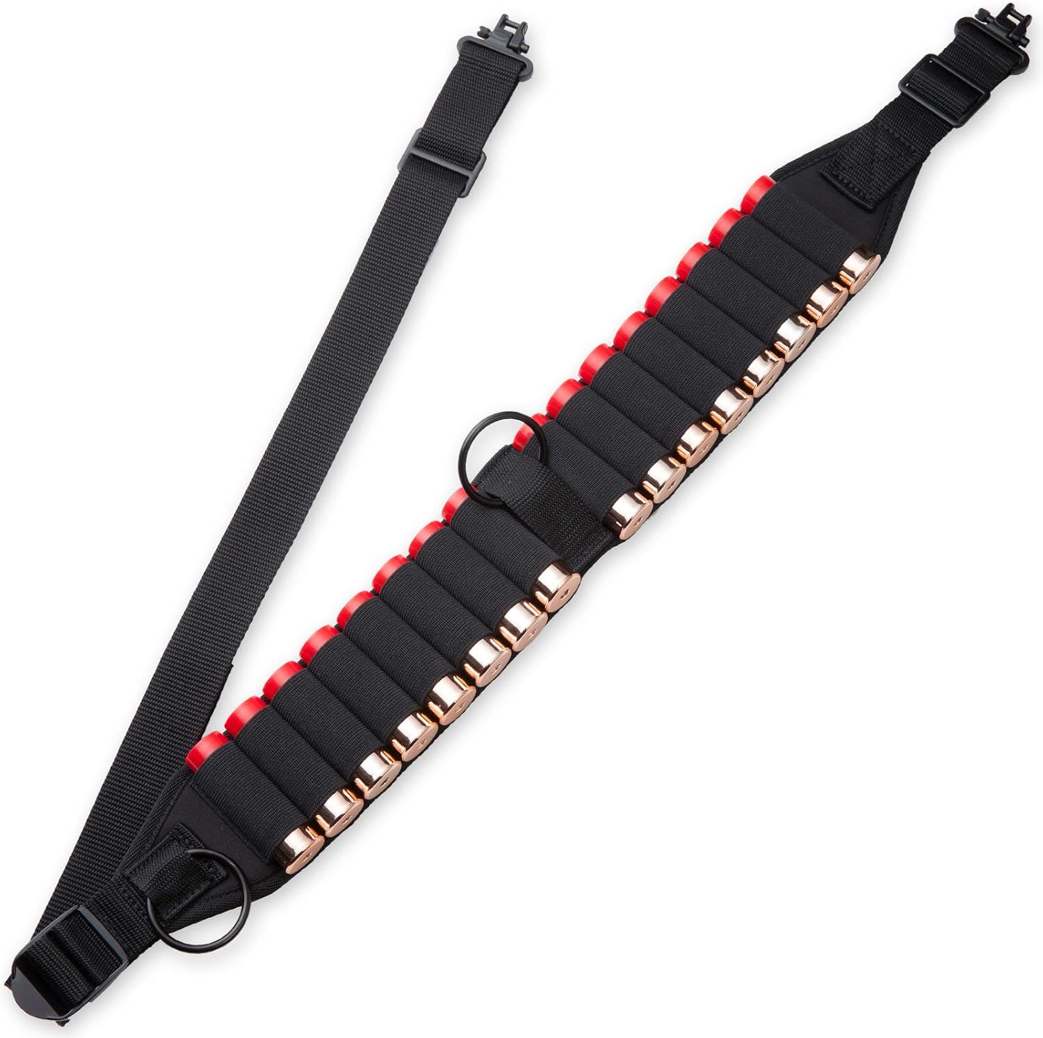 OUDXVEE Shotgun Sling with Shell Holder, Durable Rifle Sling with Swivels, Comfortable Shoulder Padded Shotgun Sling, Adjustable 2 Point Gun Sling Hold 16 Rounds of 12/20 Ga for Hunting Shooting