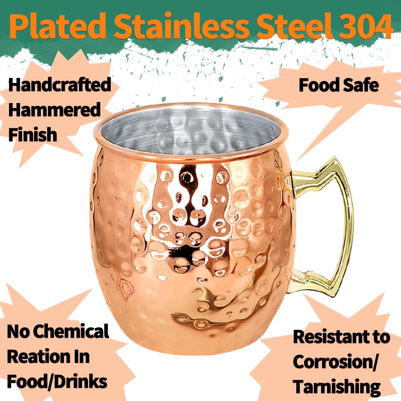 Moscow Mule Lot de 8 tasses avec doseur de 15 cl en acier inoxydable plaqué cuivre 540 ml Parfait pour les boissons froides