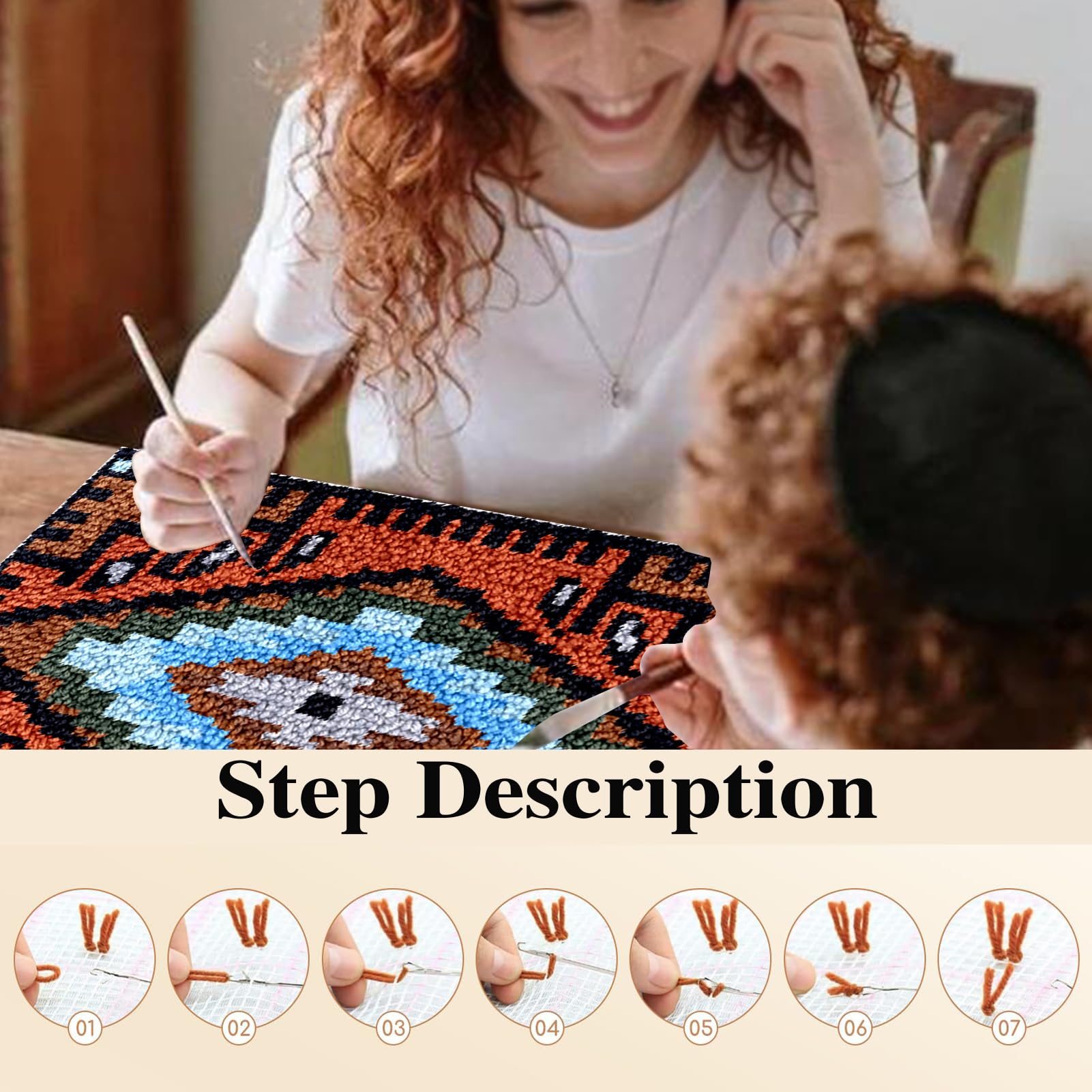 Knüpfteppich Zum Selber Knüpfen DIY Verriegelungshaken-Kit für Erwachsene, Knüpfhaken-Teppich-Set Teppichherstellungs-Set, Kreuzstich-Kit Teppich Handarbeit für Anfänger, Latch Hook Kits 80 x 115 cm