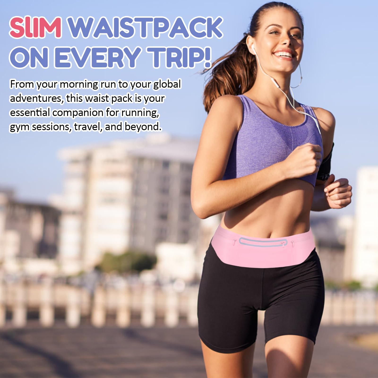 3 riñoneras delgadas para correr para mujeres y hombres, cangureras reflectantes para correr, caminar, ciclismo, camping, gimnasio, Rosado, Talla única, Riñonera