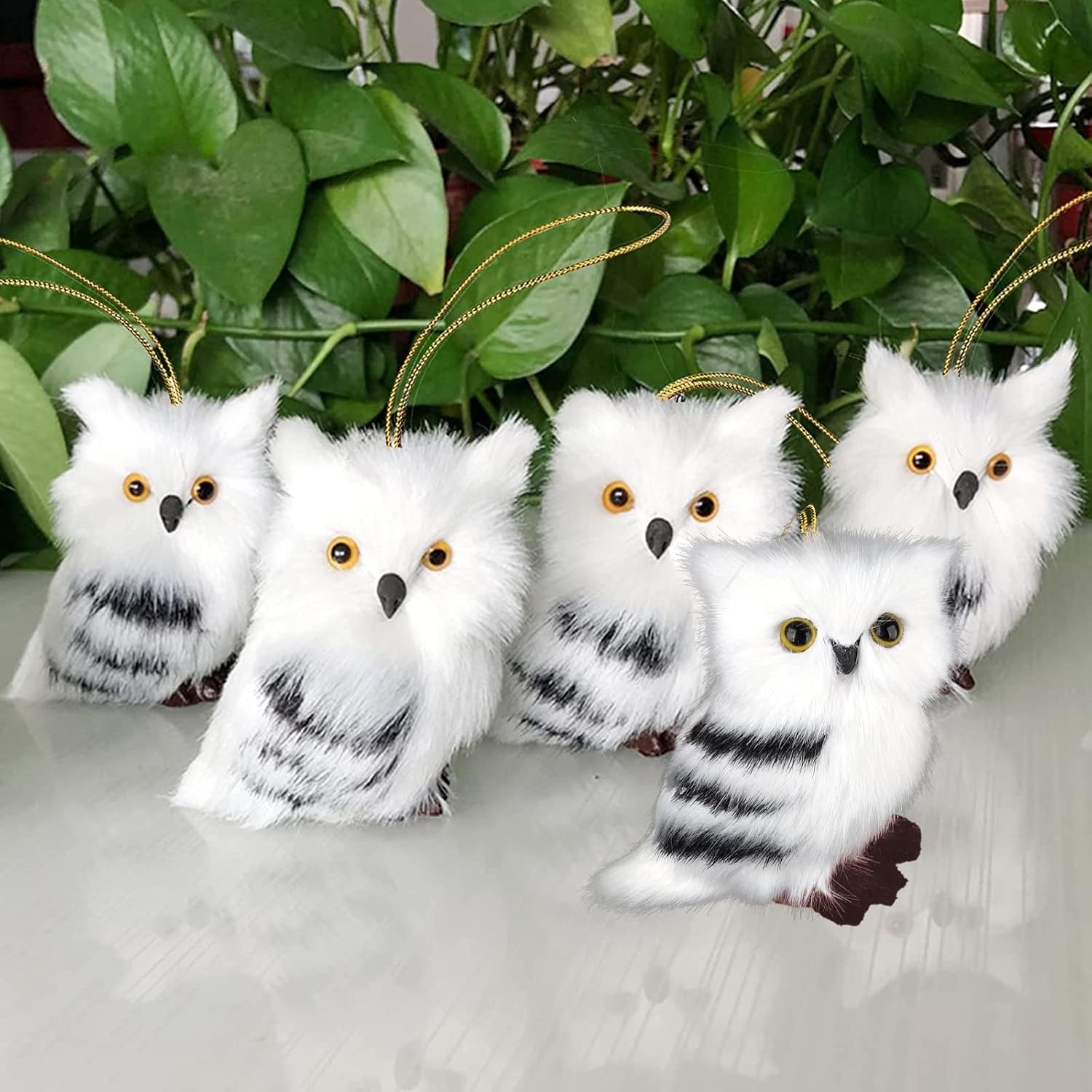 SH Owl White Black Furry Christmas Ornament Decoration