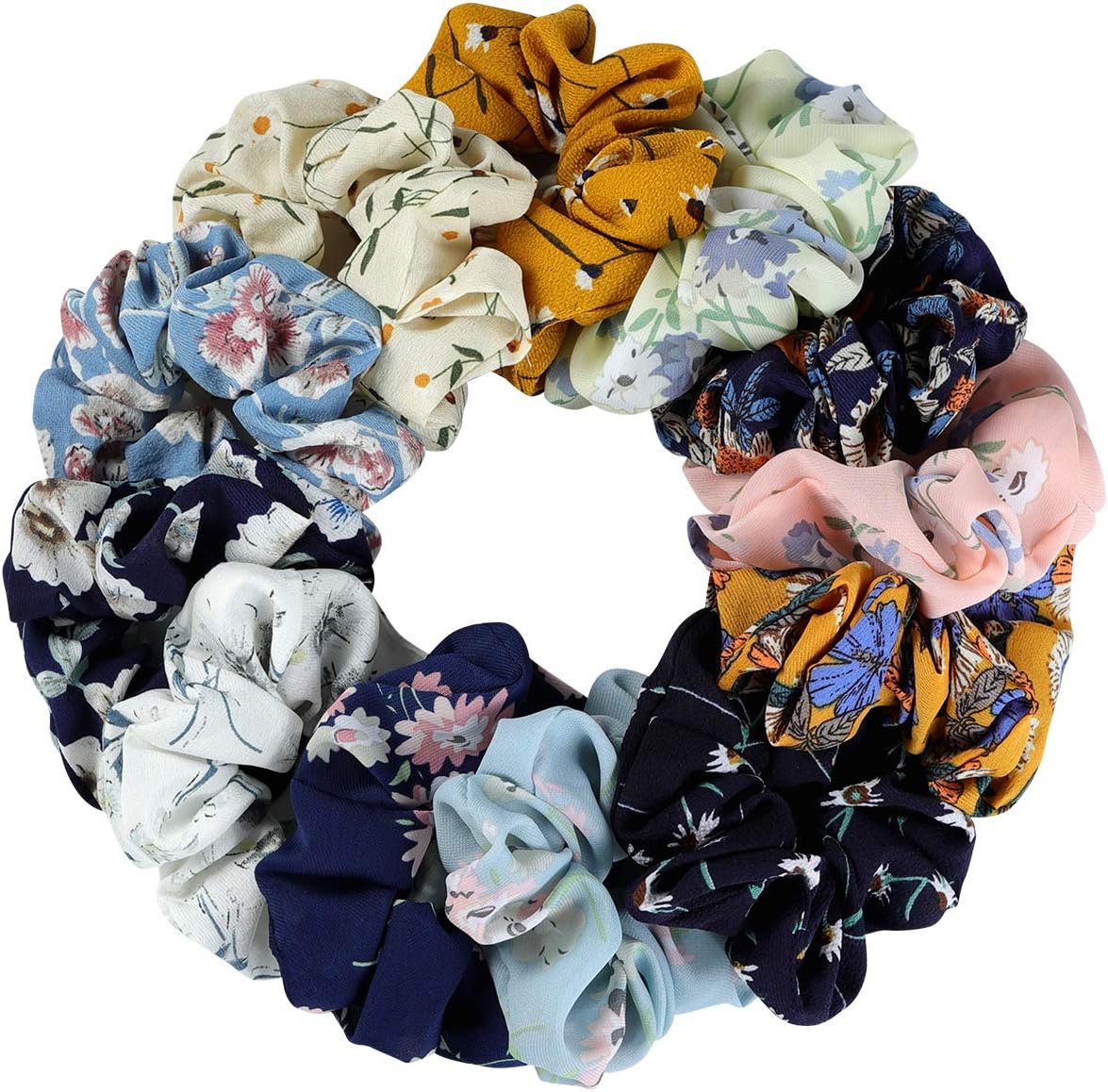 Hair Scrunchies Chiffon Flowers Elastic Hair Bands Scrunchy Hair Ties Ropes Scrunchie for Women or Girls Hair Accessories (12 Colors)