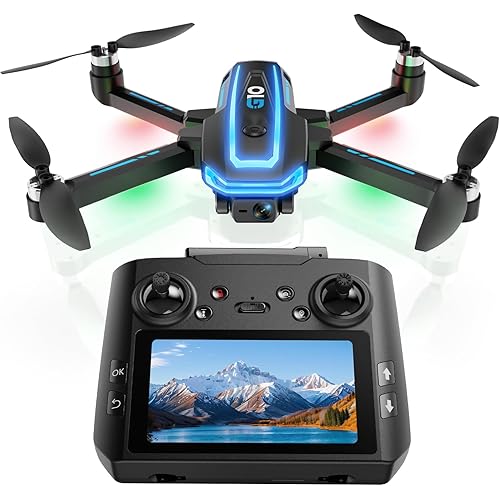 GPS Drone with 4K Camera for Adults,HD Screen Remote Control,2 Batteries Long Flight Time and Follow Me,Easy Fly Quadcopter for Beginner,GPS Auto Return,Brushless Motor,Carrying Bag,Under 250g