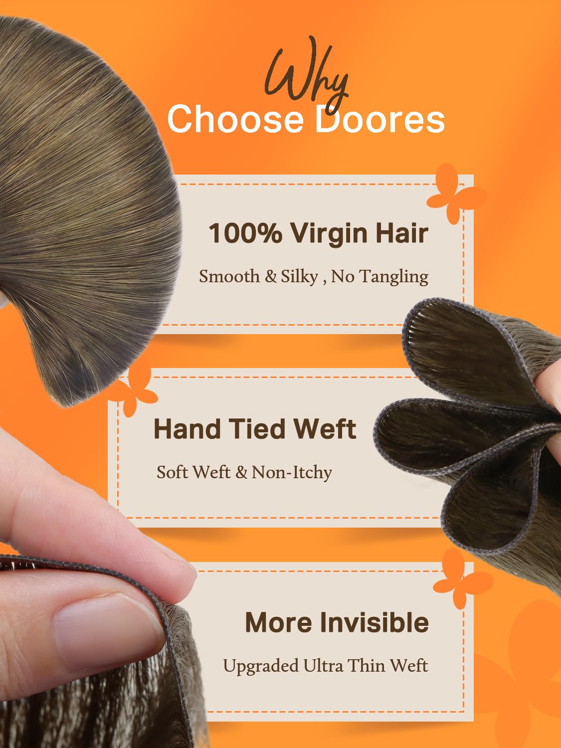 DOORES Genius Sew in Weft Real Hair Extensions, 24 Inch 120g Balayage Walnut Brown to Ash Brown and Bleach Blonde, Straight Sew in Hair Extensions High Density