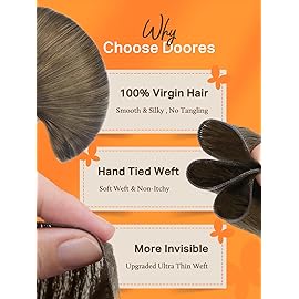 DOORES Human Hair Extensions Genius Sew in Weft, 16 Inch Balayage Walnut Brown to Ash Brown and Bleach Blonde 50g, Sew in Extensions Human Hair Hand Tied