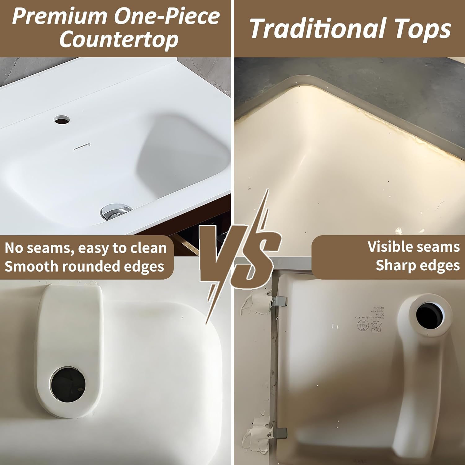24 inch Floating Bathroom Vanity with Sink, Wall-mounted Modern Bathroom Cabinet Sink, Soft-closed, Curved-edges, One-piece Countertop, Moistureproof Finished Solid Wood & Plywood Cabinet, Walnut