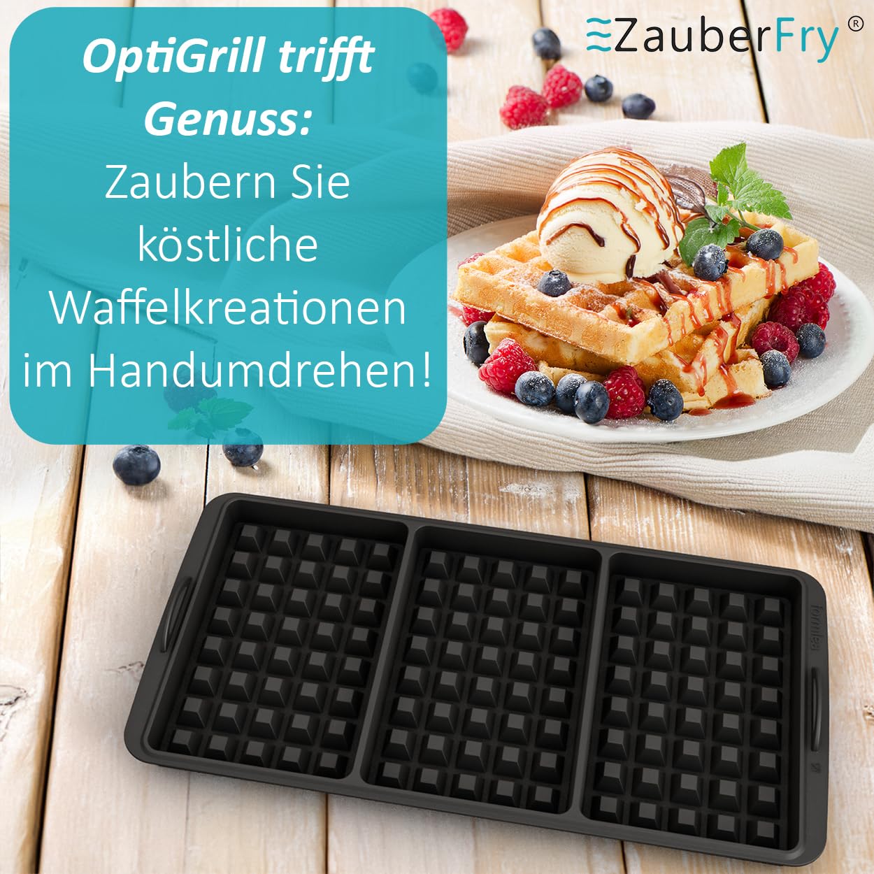 Waffeleinsatz kompatibel mit Tefal OptiGrill XL, 4 in 1, 2 in 1, Elite, Plus +, Elite Plus - Silikoneinsatz für Belgische Waffeln, Zubehör