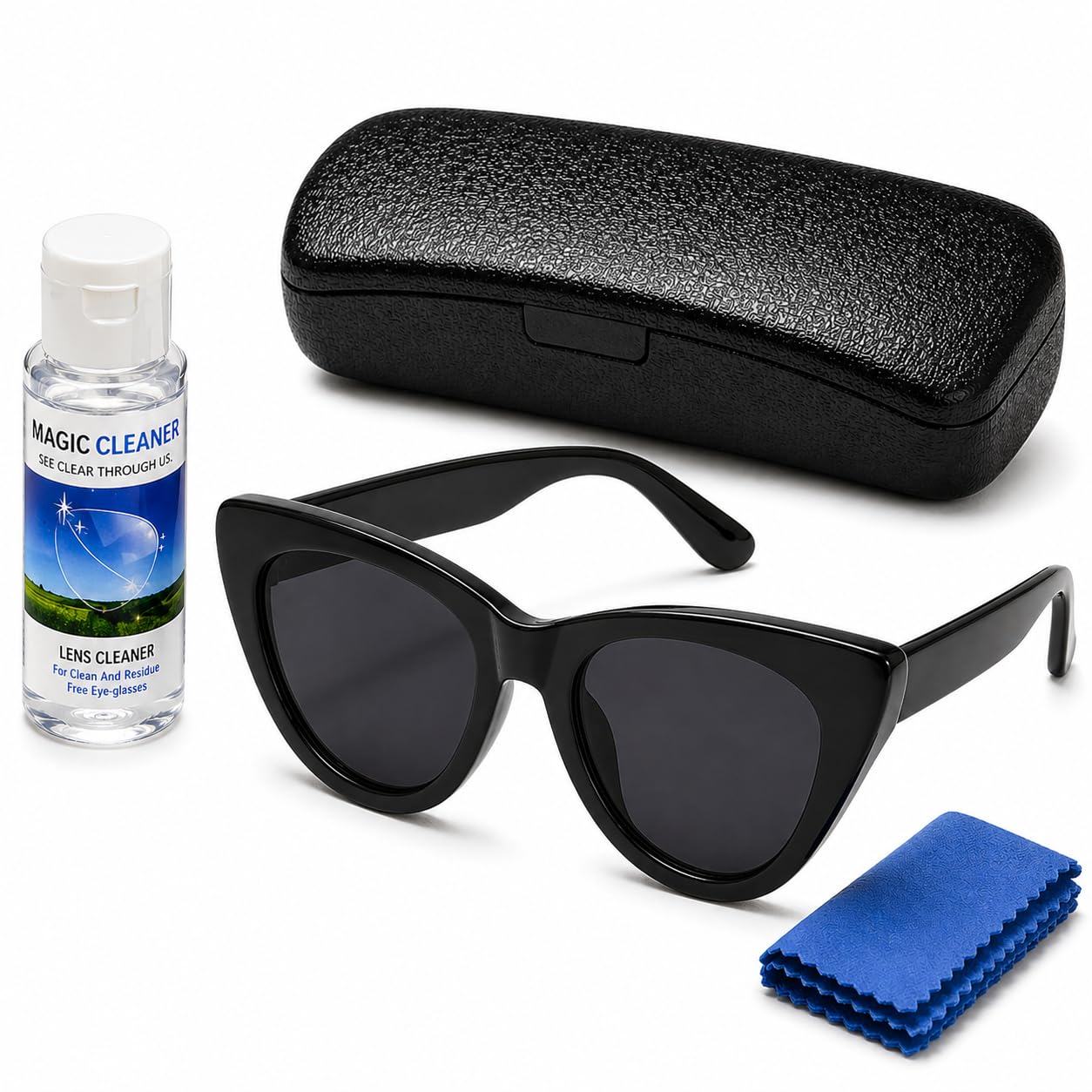 Sunglasses for Women Stylish Cat Eye Black | Women Sunglasses Combo with Case Cleaner Cloth | Goggles for Women Stylish Lightweight Daily Wear Sunglasses for Girls-image-48