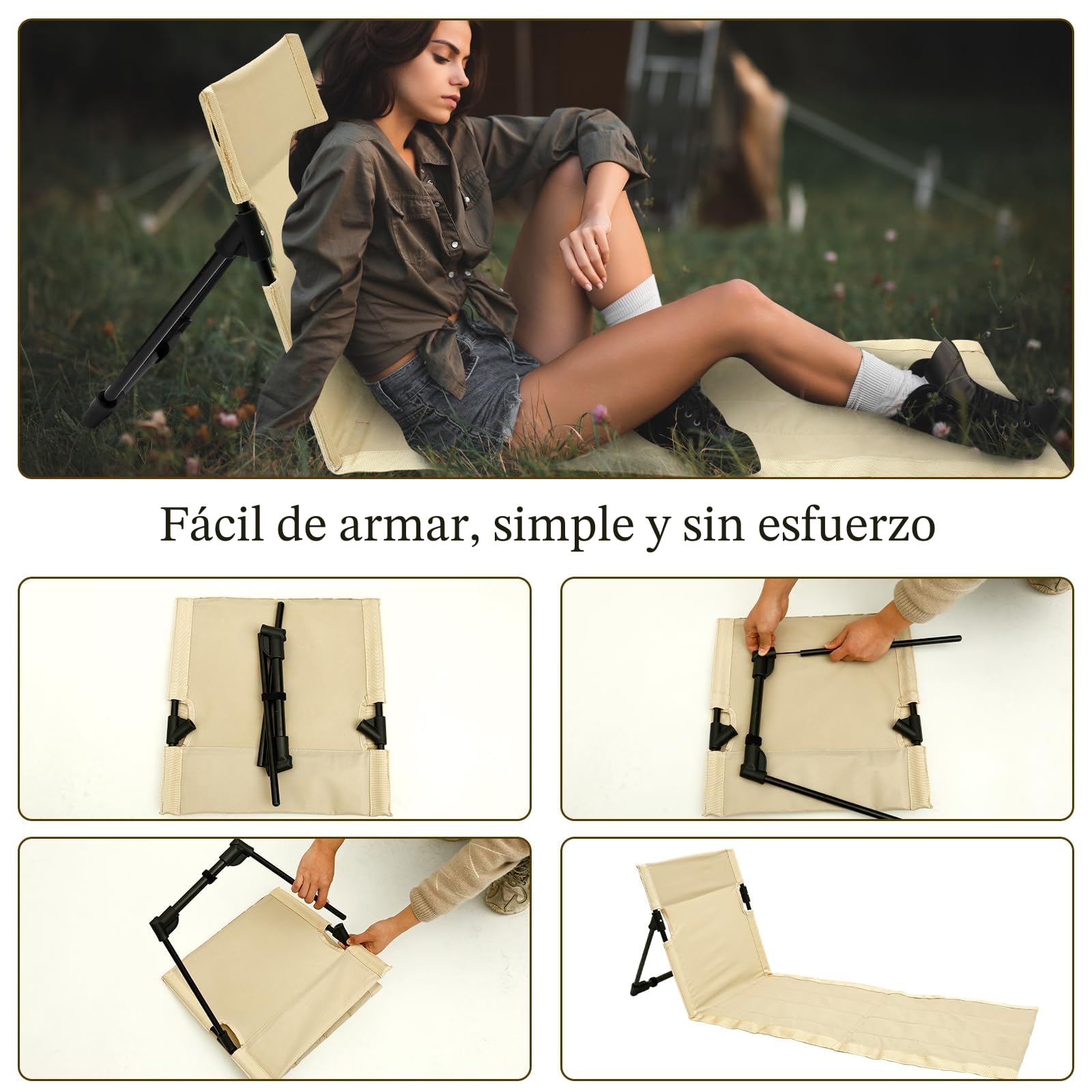 Esterilla Playa con Respaldo 40x120cm Plegable Ligera Oxford-Stoff Respaldo Playa Tumbona con Bolsa de Almacenamiento Verano Vacaciones Tomar El Sol Camping
