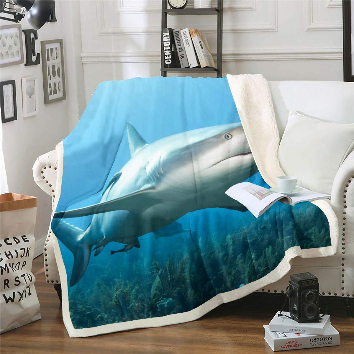 Loussiesd Ocean Wave - Coperta in pile per divano letto, motivo naturalistico, con stampa mare, coperta in sherpa di lusso, 152,4 x 200,7 cm