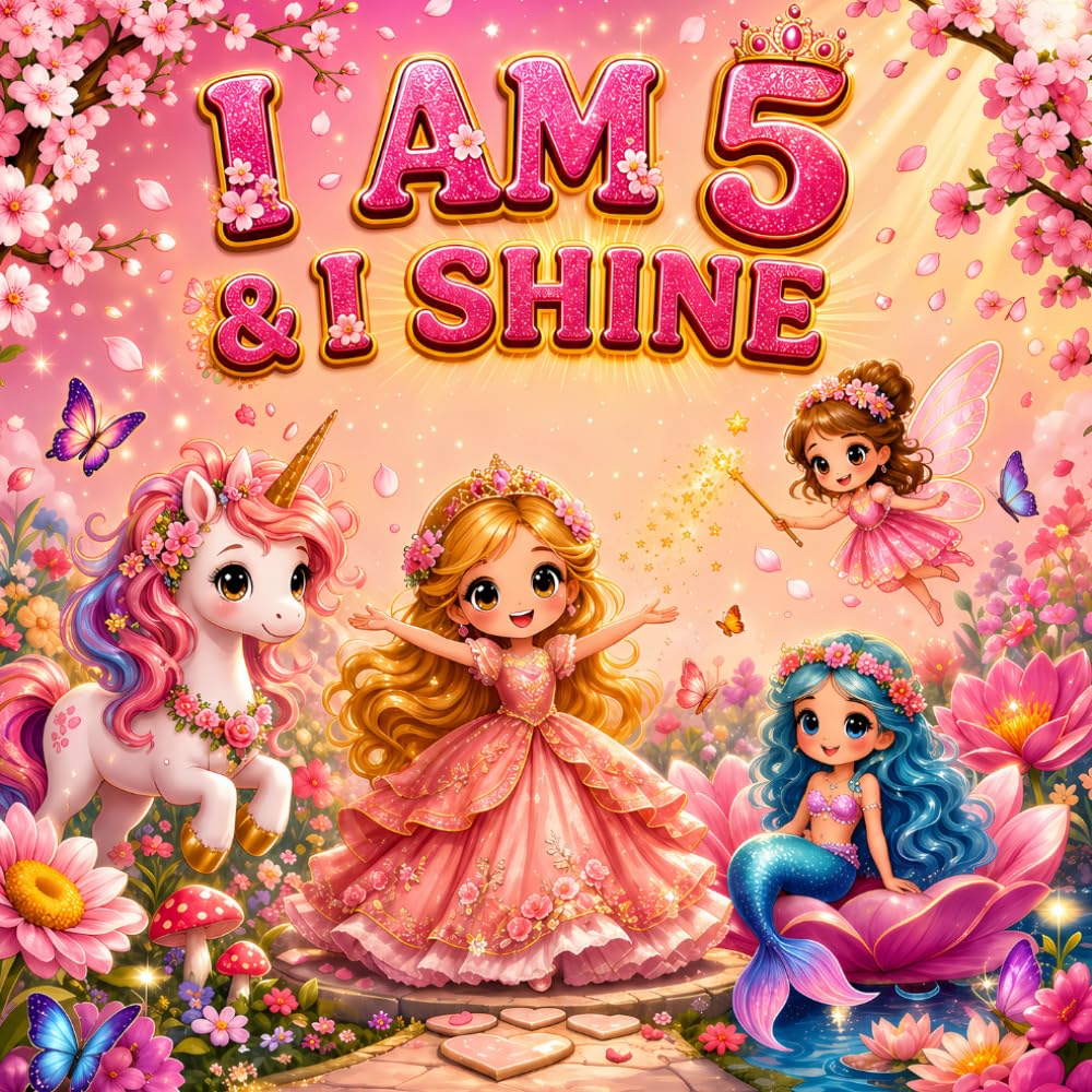 I Am 5 and I Shine: Magical Coloring and Affirmation Book for Girls with Unicorns, Mermaids, Fairies and Princesses