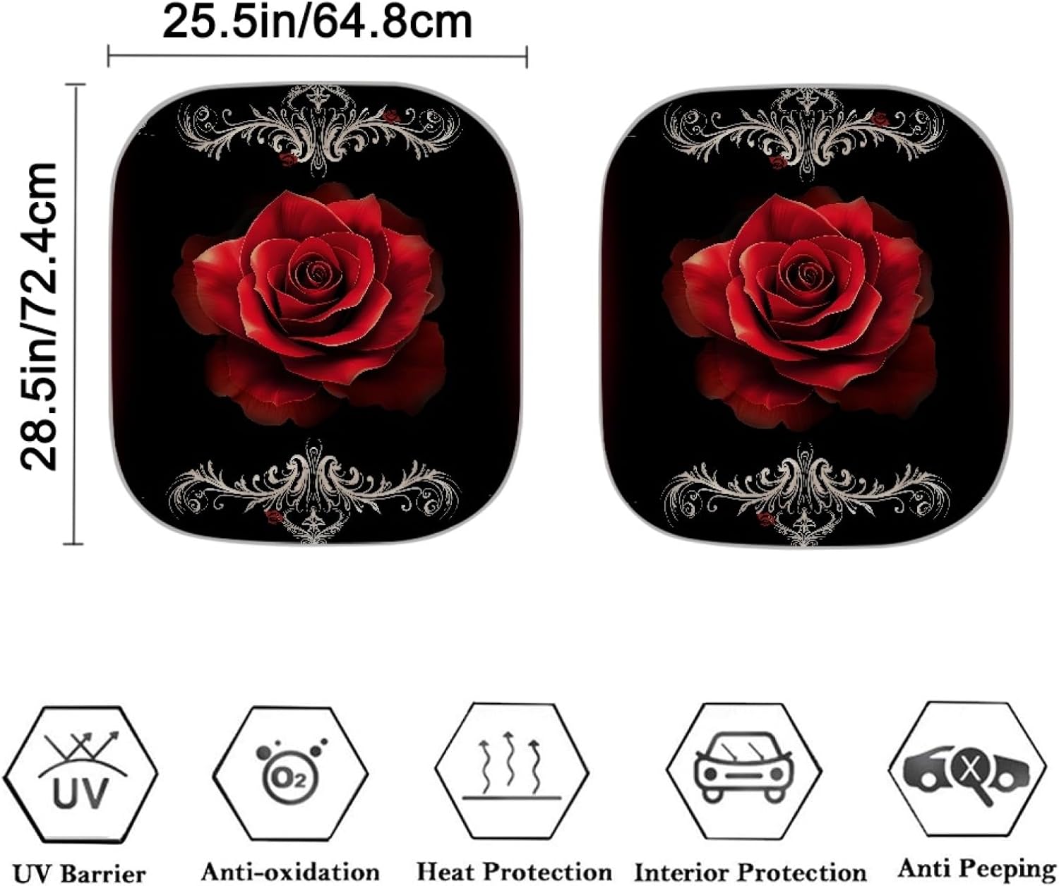 Red Rose 2-Piece Sun Shade for Car Window Sun Blocker Blocks 99% UV Rays Cool Car for Motor Vehicle Trucks Suvs
