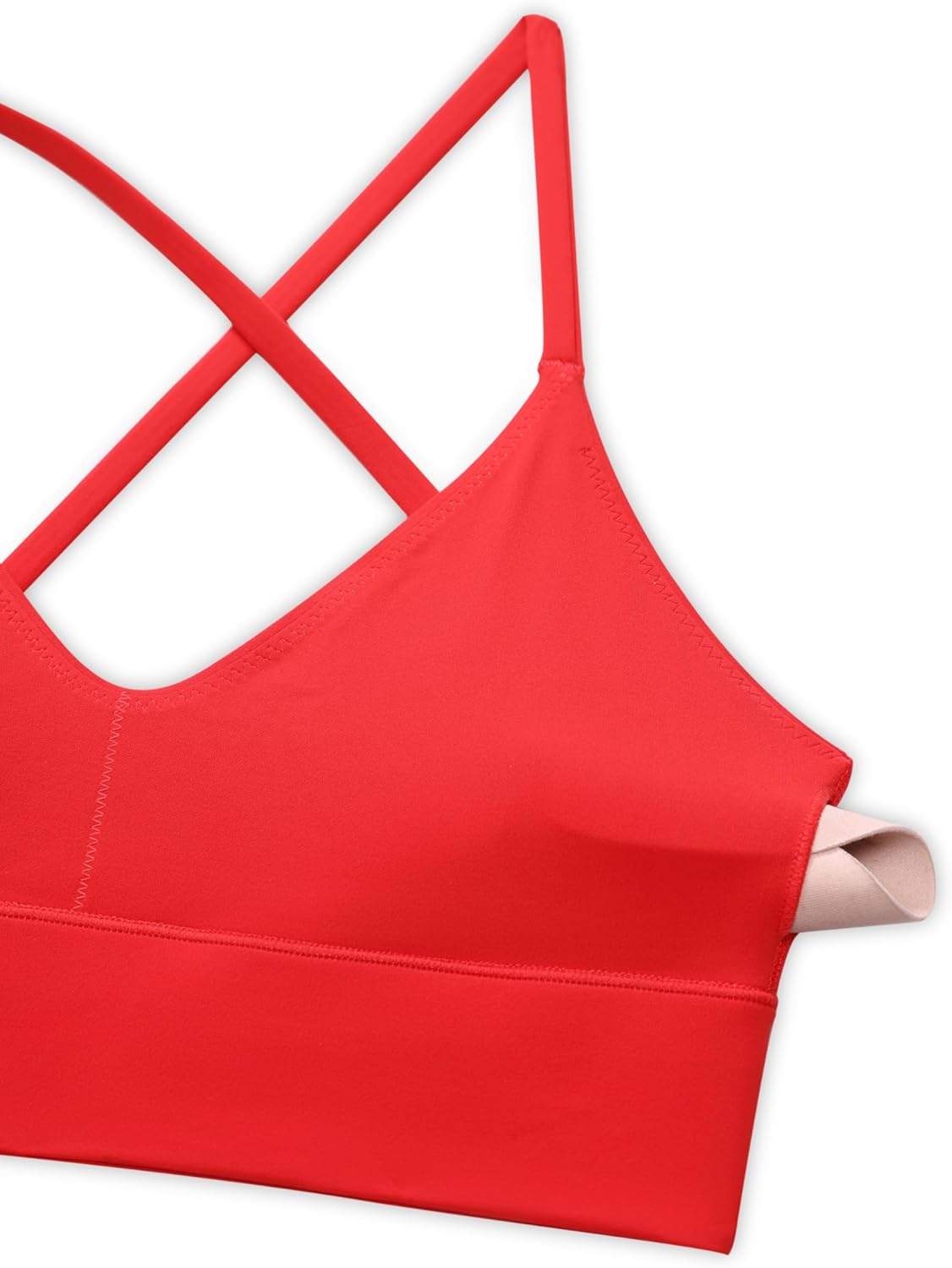 CRZ YOGA Butterluxe V Neck Longline Sports Bras for Women - Padded Spaghetti Straps Cross Back Yoga Crop Top