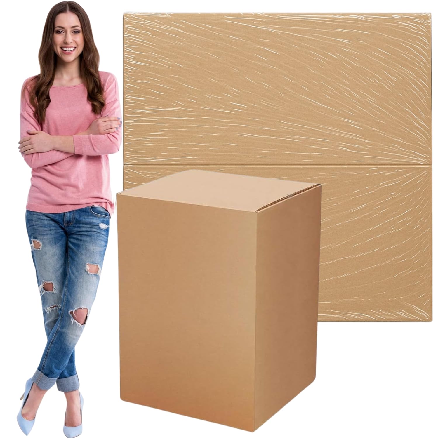 AL Fakhama 45 cm x 45 cm x 70 cm (17x17x27 Inches) Standard Large Box | 5-Ply Double Wall Corrugated Cardboard | Ideal for Tall Object Shipping | Made in UAE, Fragile Stickers Included.