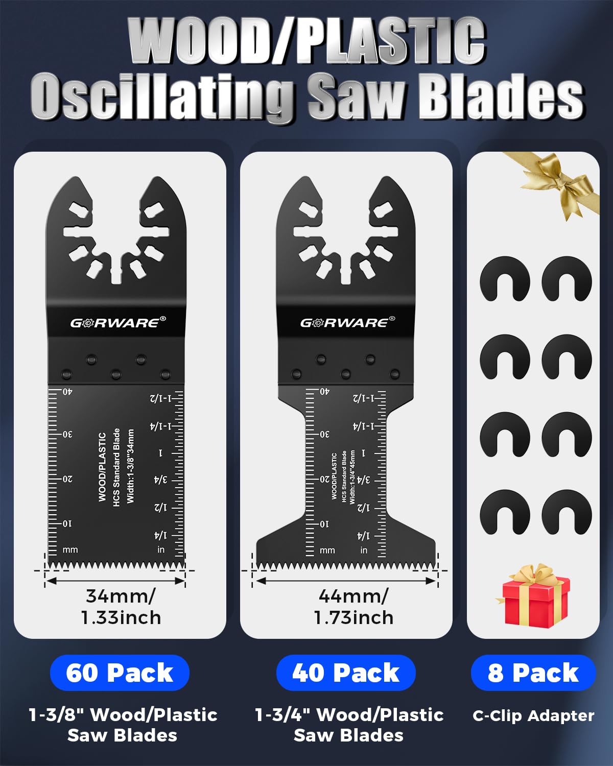 GORWARE 100 hojas de sierra oscilantes universales de madera y plástico, cuchillas multiherramienta de liberación rápida compatibles con Milwaukee, Dewalt, Makita, Rockwell, Ryobi, Craftsman