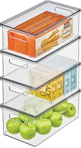 Miniatura 1 de mDesign Caja de almacenamiento de plástico con tapa asas integradas organización para frutas aperitivos o alimentos en despensa de cocina armario o