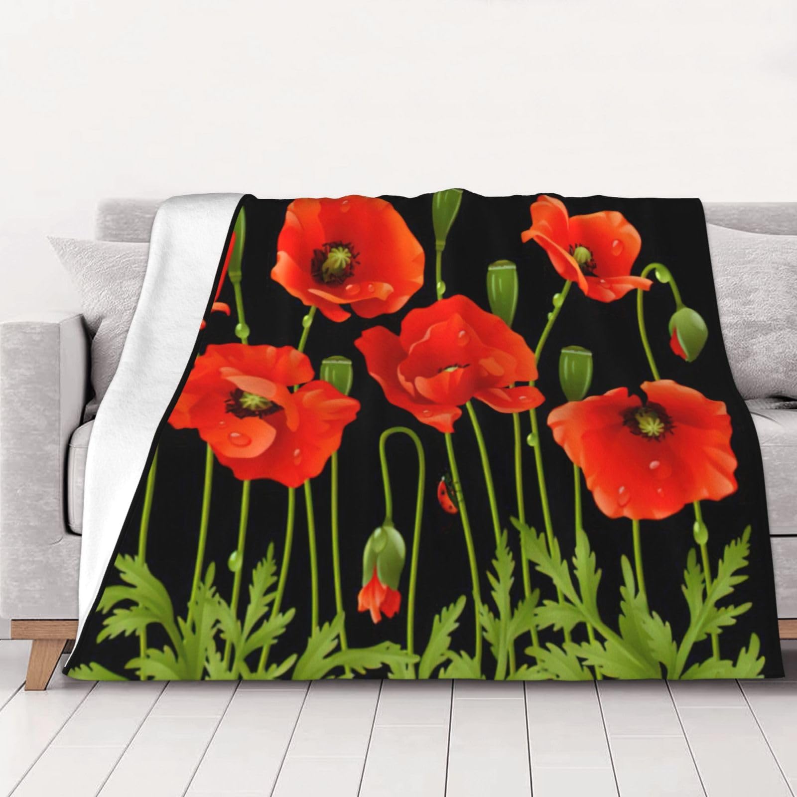 Couverture légère et confortable pour voiture salon avec motif floral rouge
