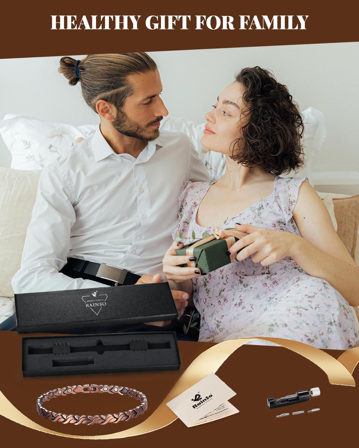RainSo Cavigliera magnetica da donna in rame, regolabile, con confezione regalo