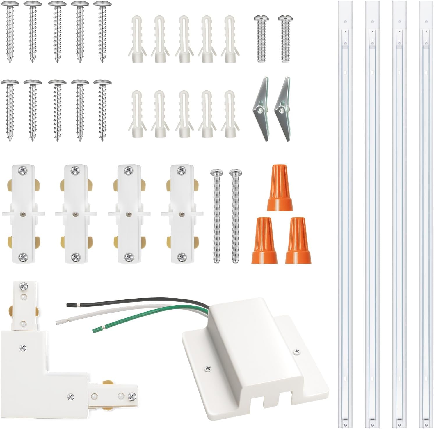 13FT H Track Lighting Kit - White Single Circuit Track Rails with Floating Canopy, Live End Feeds & Connectors | Complete H-Style System for Home, Office, Gallery & Retail Lighting(White)