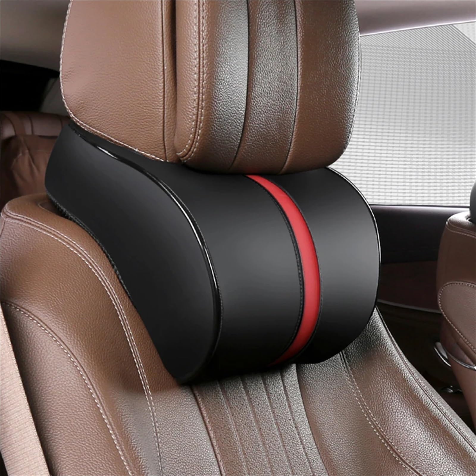 Car Pillow Driving Seat Cuscino per il collo dell'auto in pelle PU, supporto per poggiatesta del sedile, cuscino in memory foam, supporto lombare per poggiatesta automatico(D)