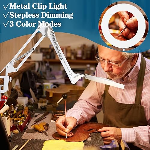 Miniatura 28 de HITTI Lupa 10X con luz y soporte, atenuación continua, 3 modos de color, lupa LED, vidrio iluminado, lámpara de escritorio manos libres con Negro