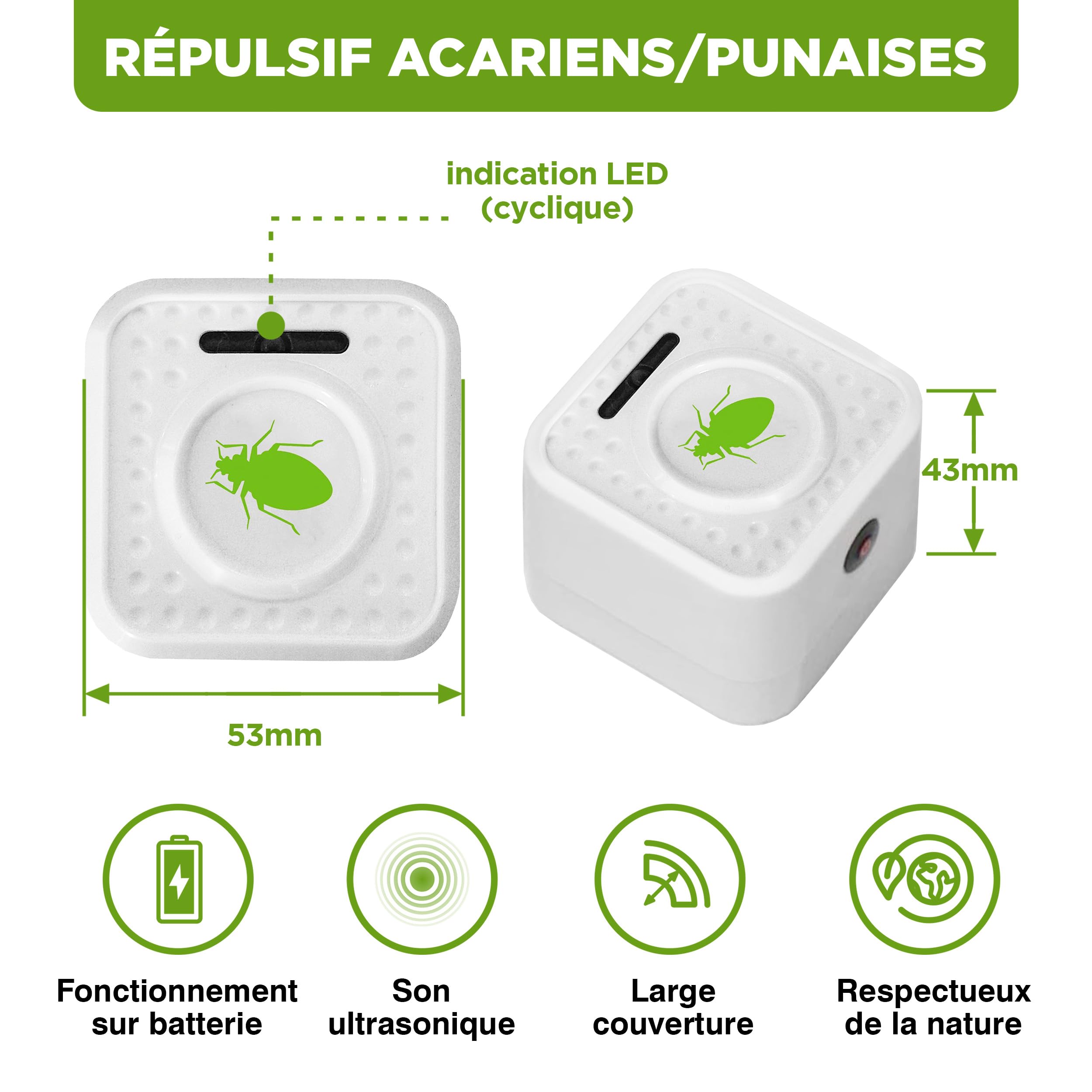 ISOTRONIC Répulsif ultrasons acariens et punaises de lit – Protection à Piles sans Produits Chimiques – Portée Efficace 30 m² – Lot de 5 pièces pour Matelas, Chambre et canapé – sans Odeur ni Poison