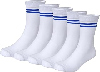 Bizala White With Sky Blue Stripes Calf Length School Cotton Socks for Boys & Girls (Pack of 5 Pairs) Price In India