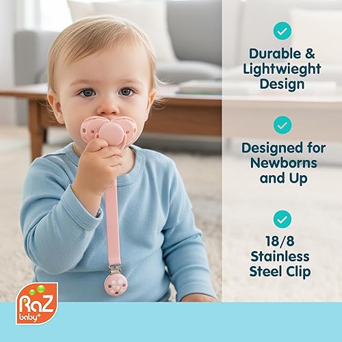 Miniatura 5 de RaZbaby Chompy - Juego de 2 clips de silicona para chupete, texturizados, suaves y flexibles con ajuste universal, diseño de una pieza, sin BPA,
