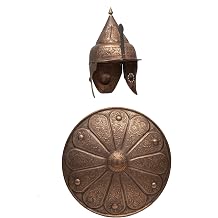 SODEF Ottoman Shield and Helmet Set Metal Wall Decor 2 Piece Set - Copper Color, 20x43 inch