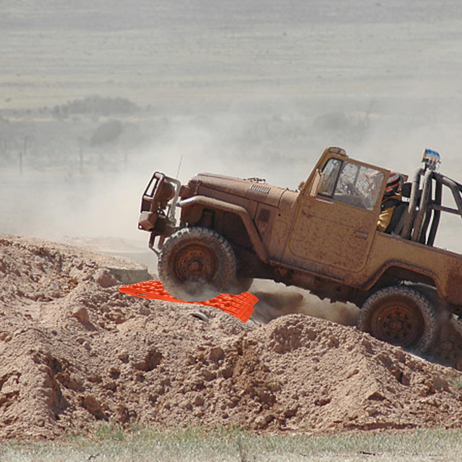 Froadp 2 Stück Sandbleche Anfahrhilfe Wohnmobil Kunststoff Traktionsmatte Set Rettungsbrett Offroad Tracktionshilfe Tragfähigkeit 10 Tonnen pro paar Abschleppbrett für Geländewagen PKW LKW, Orange