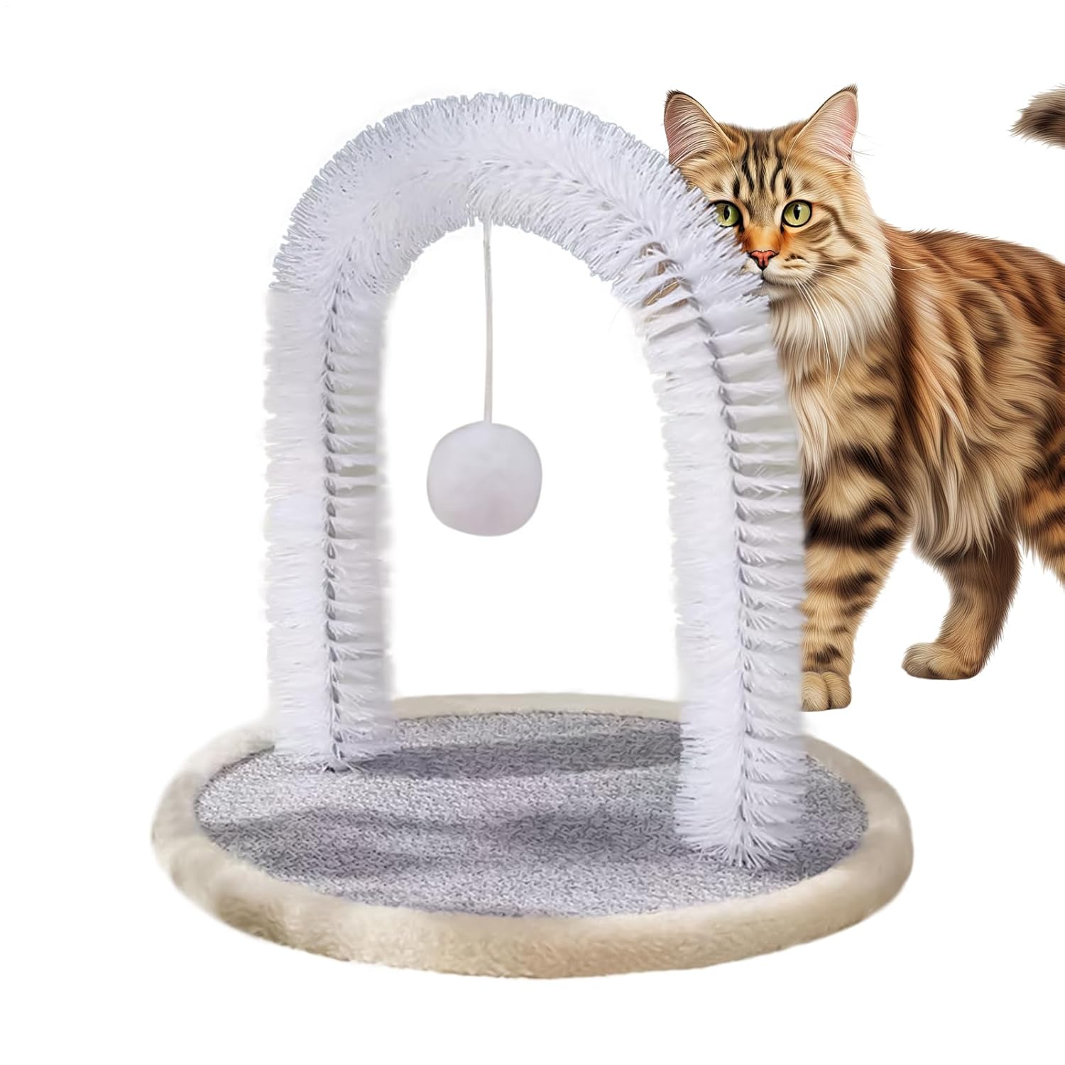 Cat Grooming Station – Scratch Massager for Relaxation | MDF with Plush Ball Fabric Wire, Bite Resistant Kitten Play Tool, Scratch Body Massage Accessory, Indoor Pet Supplies for Small, Large Pets