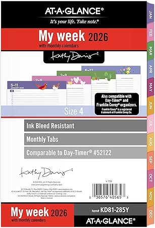 AT-A-GLANCE 2026 Planner Refill, Weekly & Monthly, 5.5" x 8.5", Size 4, Desk Size, 52122 Day-Timer, Kathy Davis (KD81-285Y-26)