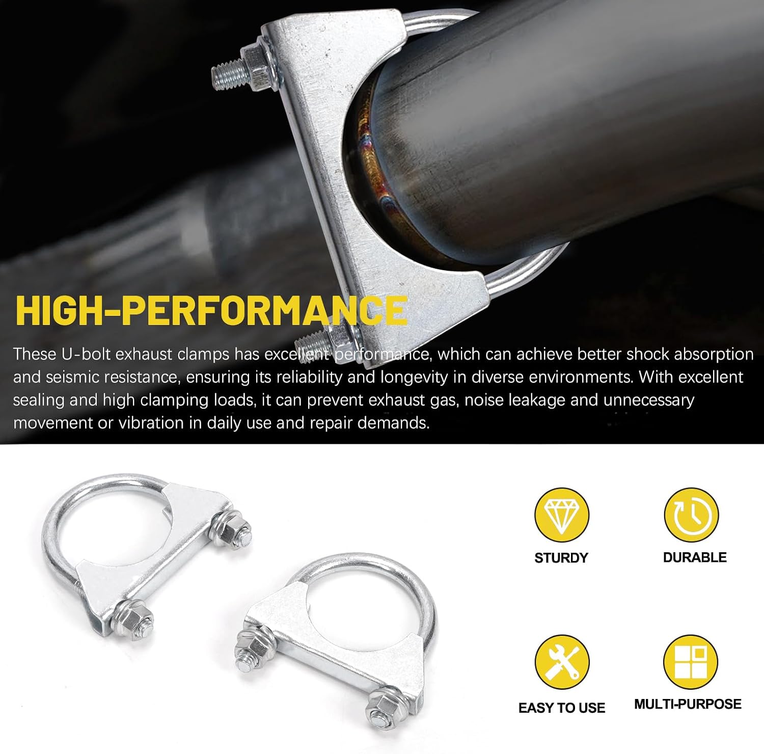 2Pcs 1-3/4"(45mm) Exhaust U Clamp, Muffler U-Bolt Clamps, U Bolt Saddle Exhaust Clamp, U Bolt Muffler Tip Exhaust Hook Exhaust Clip U Bolt Clamp for Exhaust System