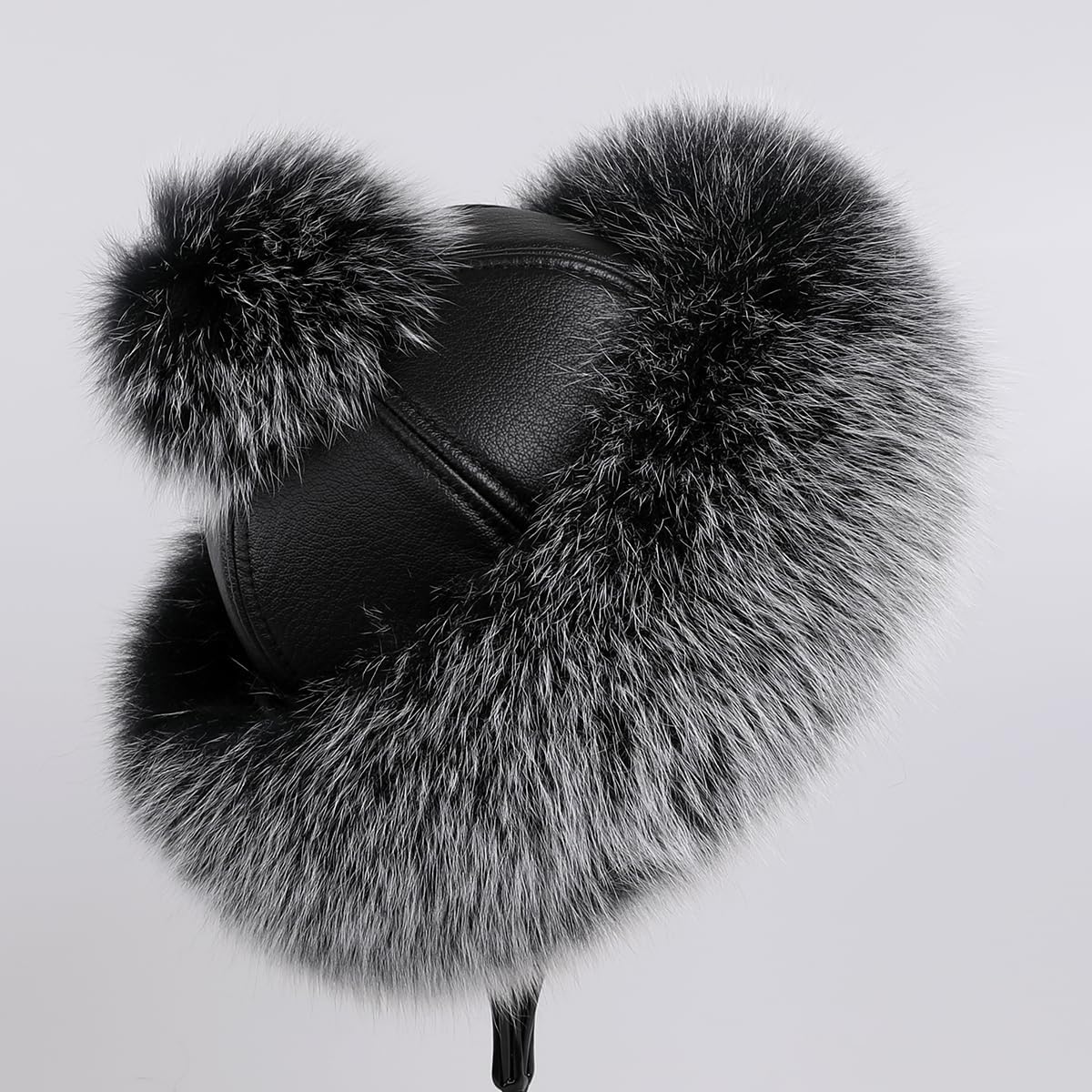 Women's Winter Sheepskin Leather Bucket Hat with Fox Fur Trim