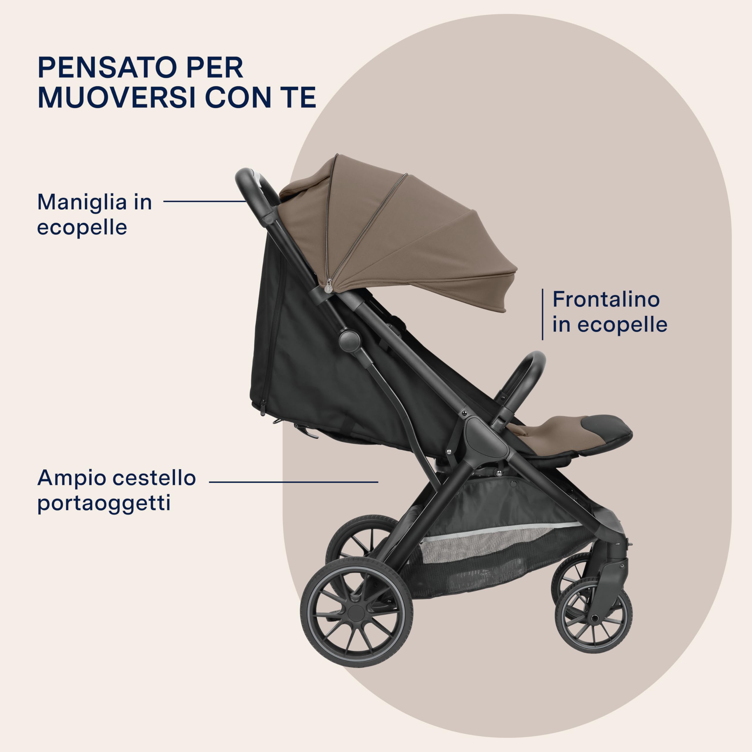PEG X-Country Passeggino Fuoristrada Leggero Off-Road, Parapioggia Incluso, Ruote XL All-Terrain Ammortizzate, Schienale Reclinabile, Chiusura Automatica, 0-22 kg, Pine Bark