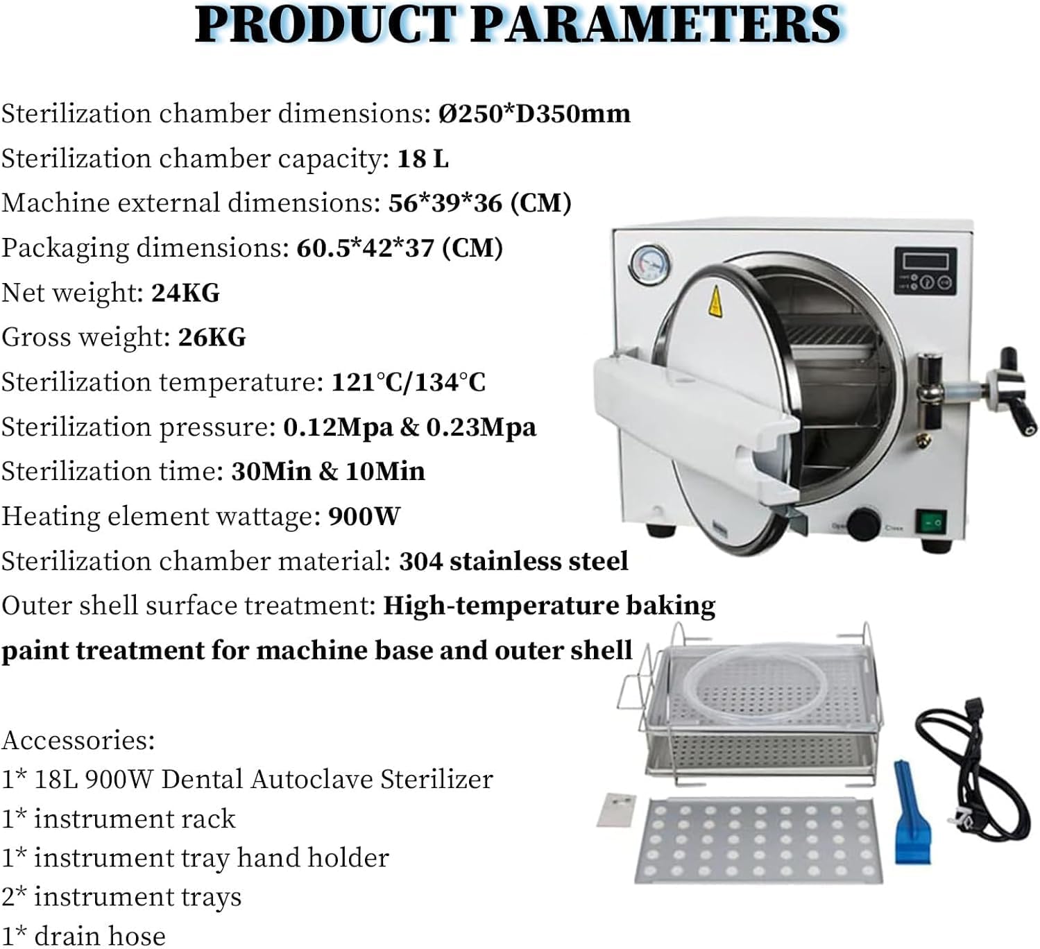 8l Autoclave Sterilizer, 900w High-Temperature Steam Sterilizer with Led Display & Overheat Protection for Tools & Equipment, Lab Use