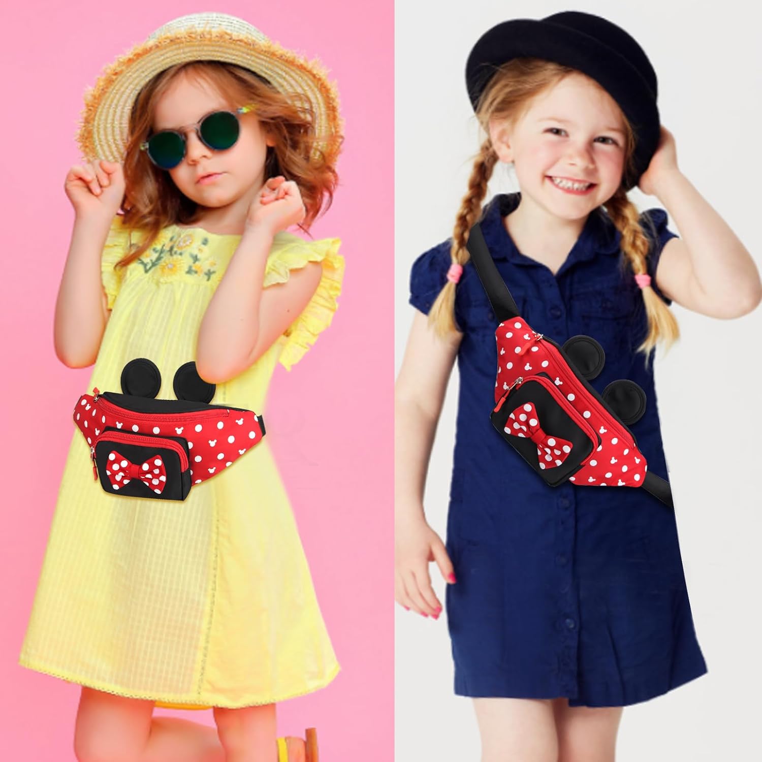 Cute Fanny Pack for Girls Kids Travel Waist Pack Bowknot Polka Dot Mini Mouse Fanny Packs Teen Girls Cartoon Belt Bag Hiking Bum Bags Outdoor Waist Bag with Mouse Ears - Image 5