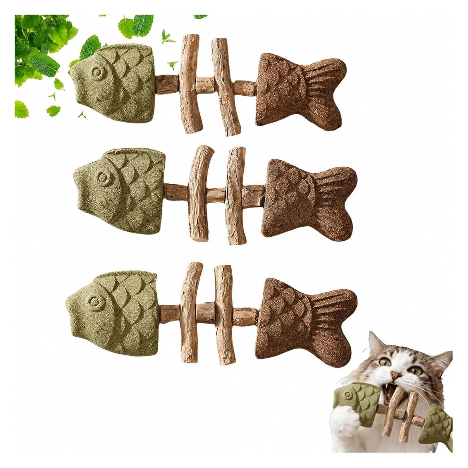 2026 New Creative Fish Bone Cat Dental Chew Toy -Natural Catnip & Silvervine Teeth Cleaning Stick, Fix Cat Dental Health, Durable Wooden Feline Tooth Care Tool,Fish Cat Toy for Play (Mixed -3pcs)